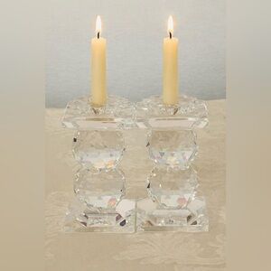 Pair Of Vintage Swarovski Crystal Candle Holders Light Pin Style: 2.6 Inches